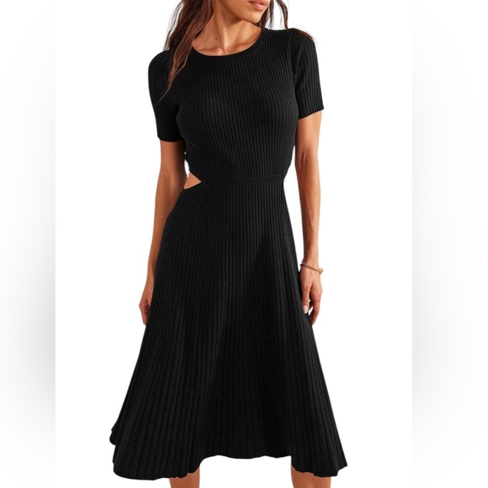 NEW Boden Cutout Knitted Ribbed Midi Black A-line Sweater Dress. Size 8